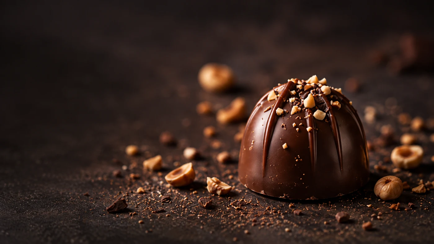 Chokladpralin med nötter – illustrativt AI-bildkoncept